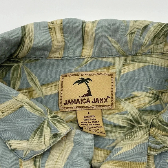 Jamaica Jaxx Mens Short Sleeve 100% Silk Button Down Shirt Bamboo Size Large - Picture 3 of 6